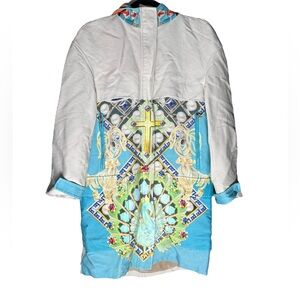 Mary Katrantzou Womens Peacock Print Full zip Jacket Blue Cream Size 8